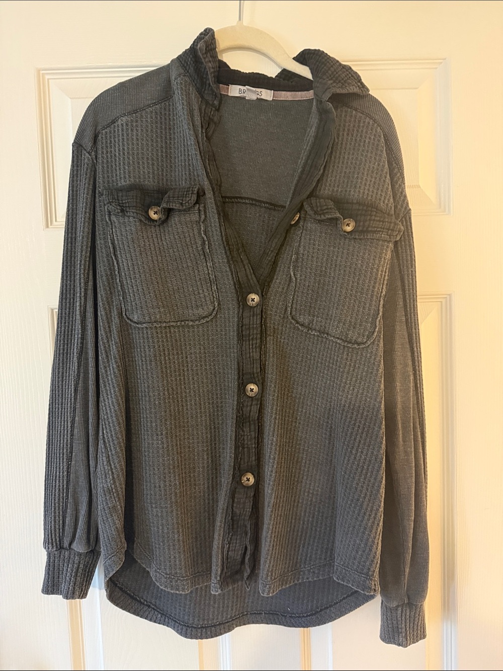 Briggs New York Waffle Knit Button-Front Shirt Jacket in Charcoal Gray
